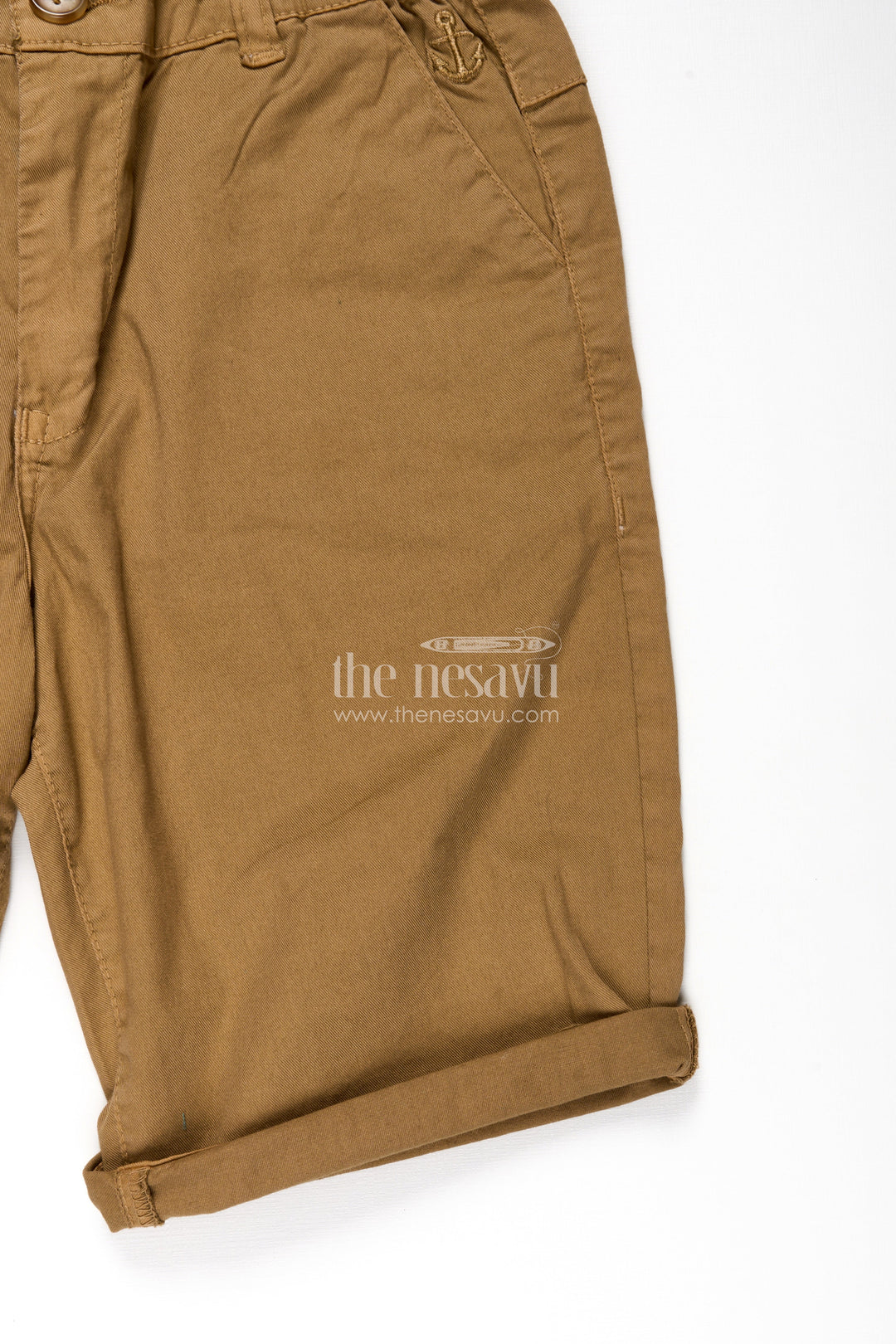 The Nesavu Boys Shorts Shirt Shorts for Boys in Mustard Cotton with Rolled Hems and Button Waistband Nesavu Shirt Shorts Boys Mustard Cotton Rolled Hem Smart Button Waist | The Nesavu