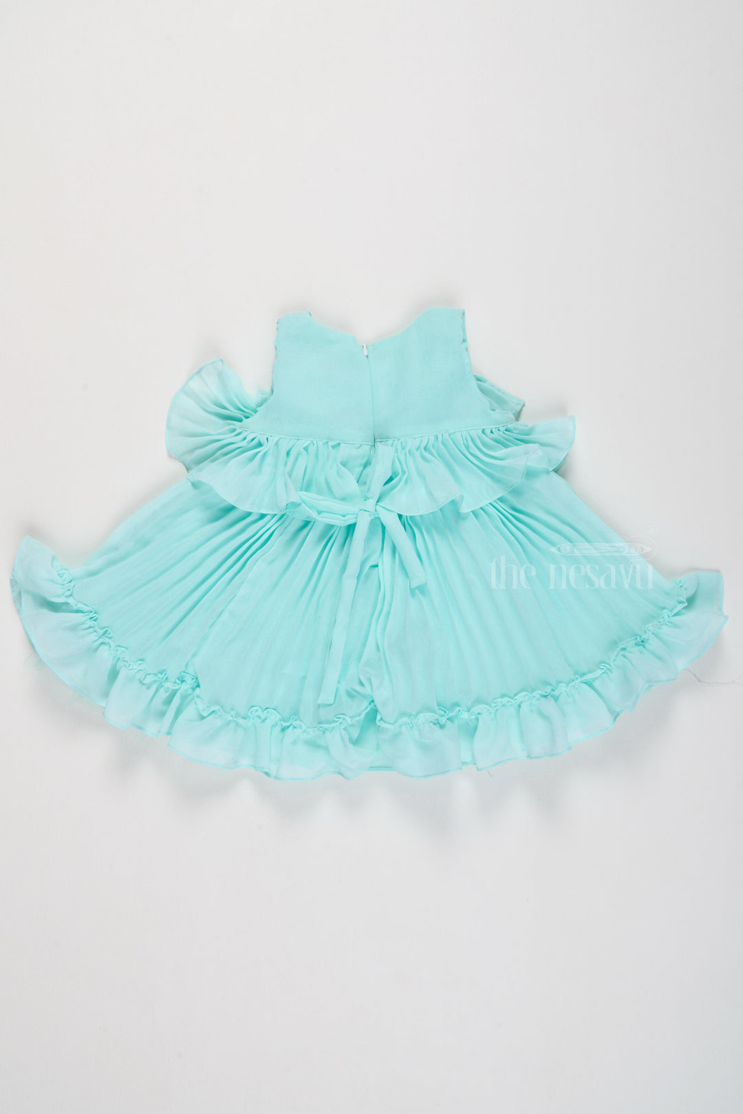 The Nesavu Girls Fancy Frock Short Birthday Frock with Pleated Layers and Vibrant Green Ruffles for Girls Nesavu Short Birthday Frock Girls Pleated Layers Vibrant Ruffles | The Nesavu