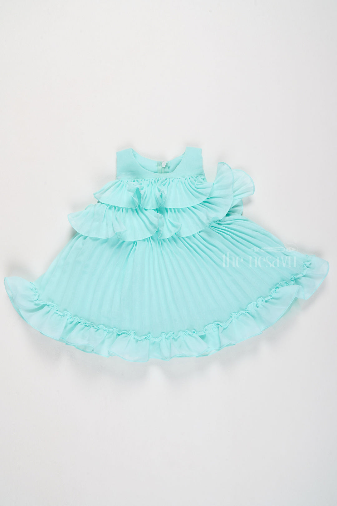 The Nesavu Girls Fancy Frock Short Birthday Frock with Pleated Layers and Vibrant Green Ruffles for Girls Nesavu Short Birthday Frock Girls Pleated Layers Vibrant Ruffles | The Nesavu
