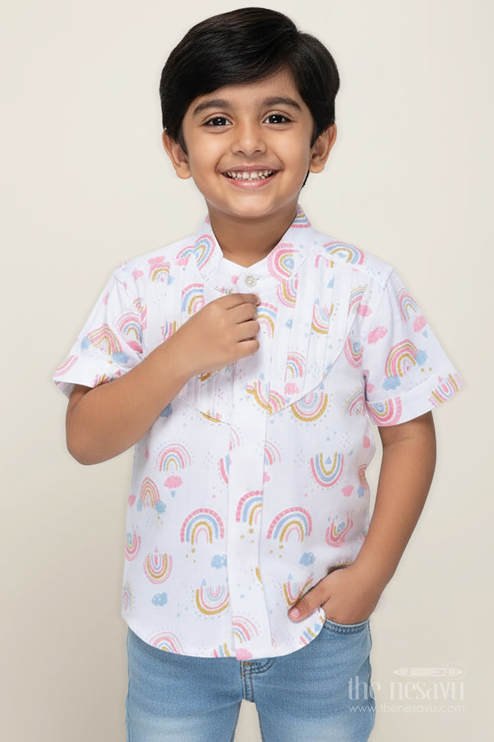 The Nesavu Boys Cotton Shirt Short Sleeve Rainbow Shirt for Toddlers Nesavu 16 (1Y) / Multicolor BS270A-16 Nesavu Toddlers Soft Cotton Rainbow Shirt Short Sleeves Cheerful Digital Print Design