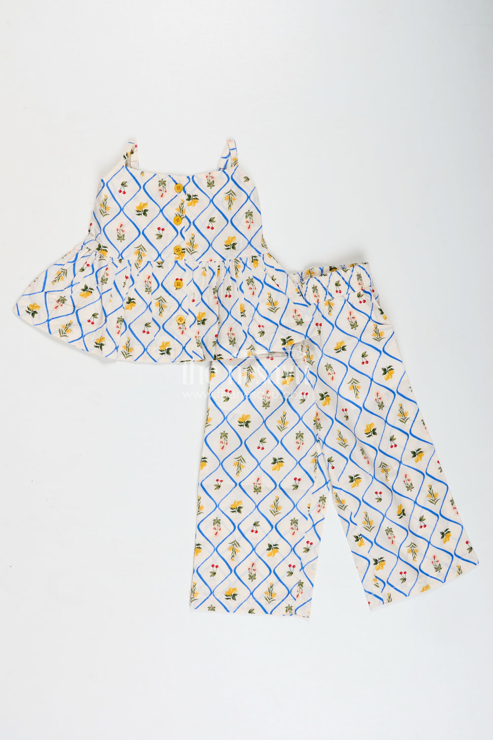 The Nesavu Girls Co-Ord Sets Shoulder Cutout Floral Coord Set for Baby Girls Nesavu Nesavu Girls Floral Summer Co-Ord Set Cold Shoulder Top Palazzo Pants Cotton Print