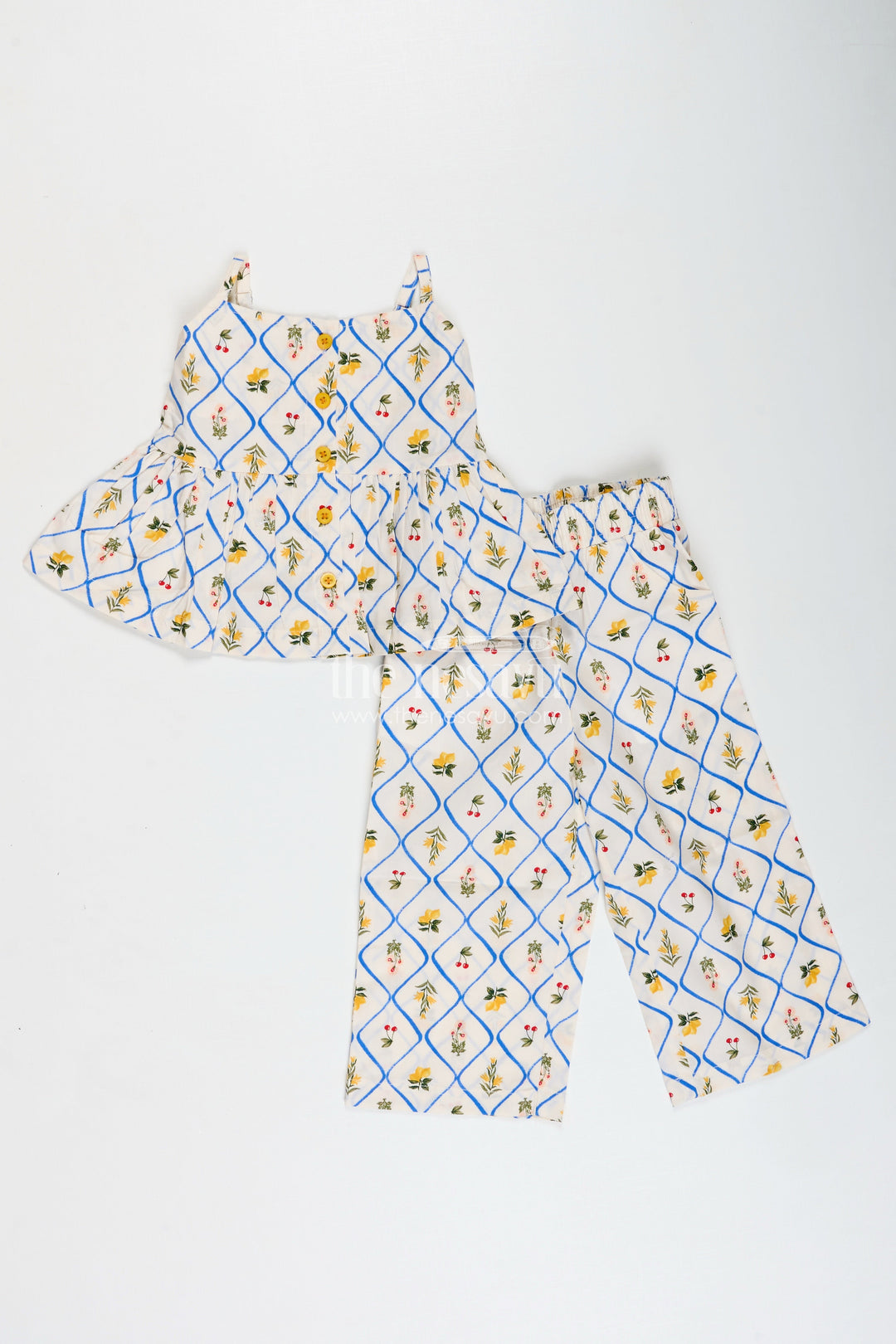 The Nesavu Girls Co-Ord Sets Shoulder Cutout Floral Coord Set for Baby Girls Nesavu Nesavu Girls Floral Summer Co-Ord Set Cold Shoulder Top Palazzo Pants Cotton Print