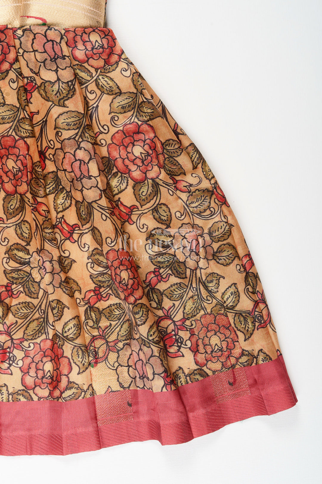 The Nesavu Tie-up Frock Silk Blend Floral Tie-Up Frock for Baby Girls with Traditional Gold Border Nesavu Nesavu baby girl floral tie-up frock in silk blend – ethnic festive frock with gold border