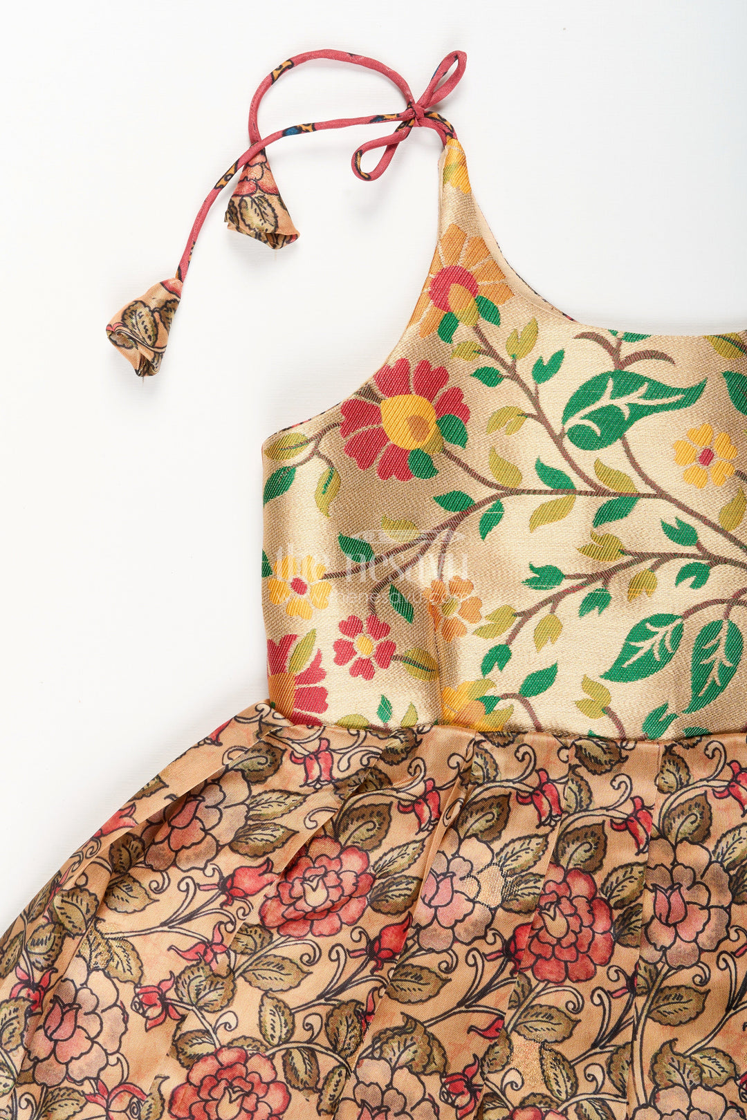 The Nesavu Tie-up Frock Silk Blend Floral Tie-Up Frock for Baby Girls with Traditional Gold Border Nesavu Nesavu baby girl floral tie-up frock in silk blend – ethnic festive frock with gold border