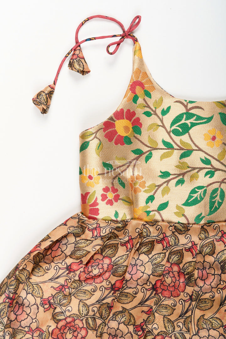 The Nesavu Tie-up Frock Silk Blend Floral Tie-Up Frock for Baby Girls with Traditional Gold Border Nesavu Nesavu baby girl floral tie-up frock in silk blend – ethnic festive frock with gold border