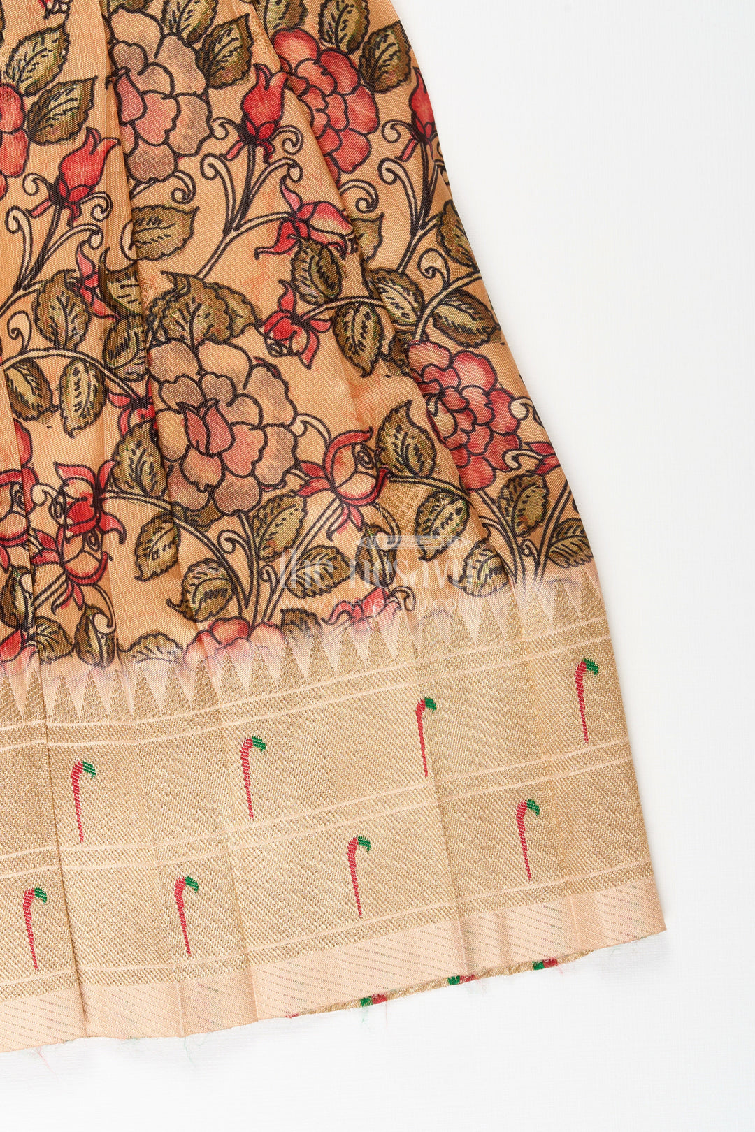 The Nesavu Tie-up Frock Silk Blend Floral Tie-Up Frock for Baby Girls with Traditional Gold Border Nesavu Nesavu baby girl floral tie-up frock in silk blend – ethnic festive frock with gold border