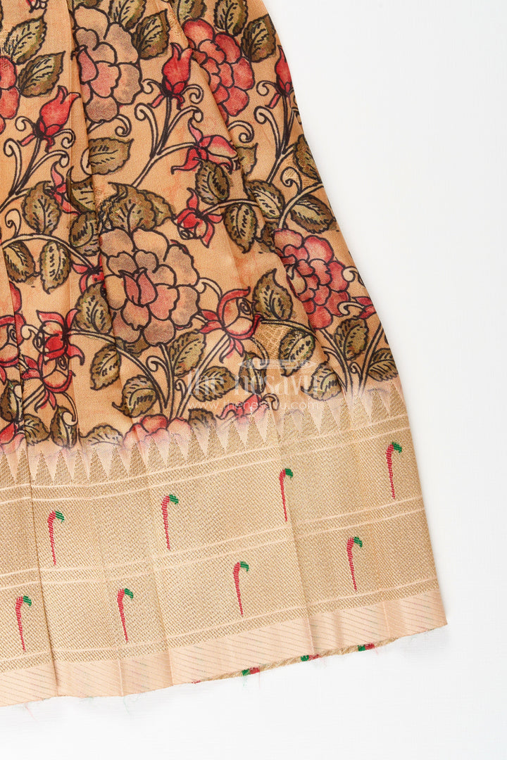 The Nesavu Tie-up Frock Silk Blend Floral Tie-Up Frock for Baby Girls with Traditional Gold Border Nesavu Nesavu baby girl floral tie-up frock in silk blend – ethnic festive frock with gold border