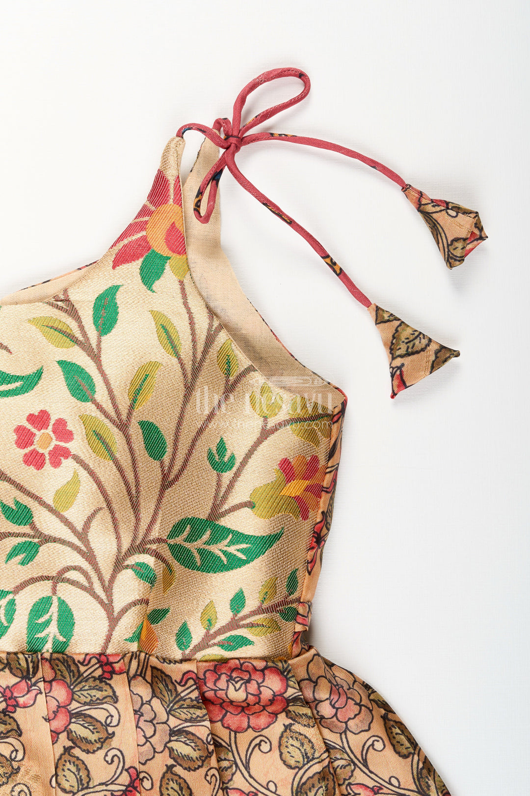 The Nesavu Tie-up Frock Silk Blend Floral Tie-Up Frock for Baby Girls with Traditional Gold Border Nesavu Nesavu baby girl floral tie-up frock in silk blend – ethnic festive frock with gold border