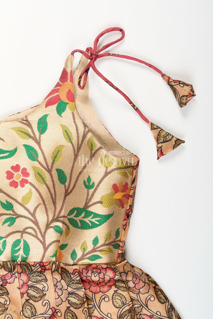 The Nesavu Tie-up Frock Silk Blend Floral Tie-Up Frock for Baby Girls with Traditional Gold Border Nesavu Nesavu baby girl floral tie-up frock in silk blend – ethnic festive frock with gold border