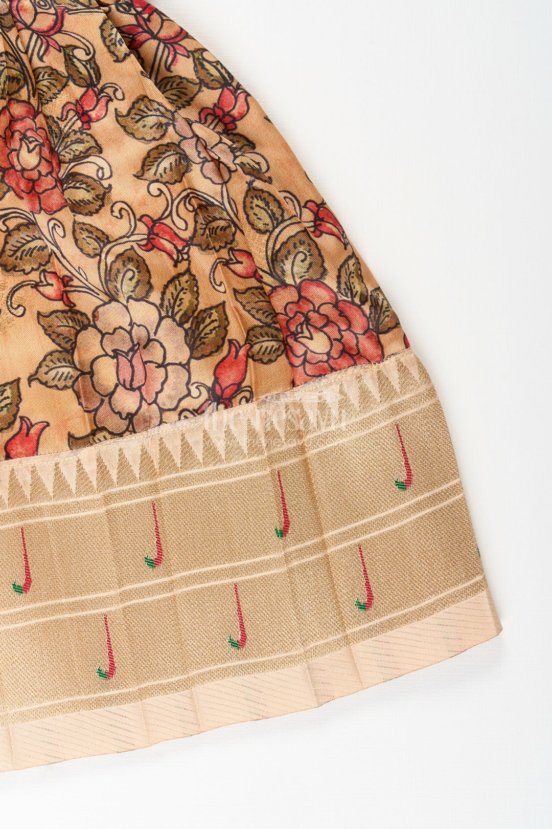 The Nesavu Tie-up Frock Silk Blend Floral Tie-Up Frock for Baby Girls with Traditional Gold Border Nesavu Nesavu baby girl floral tie-up frock in silk blend – ethnic festive frock with gold border