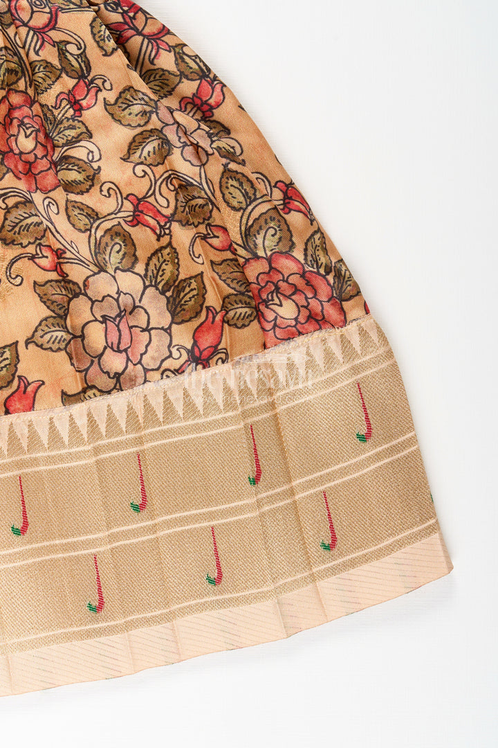 The Nesavu Tie-up Frock Silk Blend Floral Tie-Up Frock for Baby Girls with Traditional Gold Border Nesavu Nesavu baby girl floral tie-up frock in silk blend – ethnic festive frock with gold border