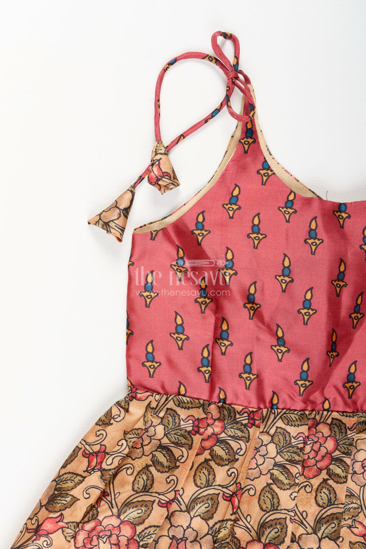 The Nesavu Tie-up Frock Silk Blend Floral Tie-Up Frock for Baby Girls with Traditional Gold Border Nesavu Nesavu baby girl floral tie-up frock in silk blend – ethnic festive frock with gold border