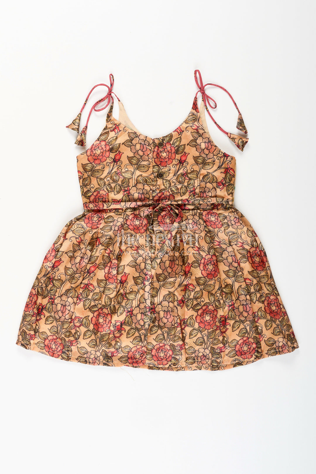 The Nesavu Tie-up Frock Silk Blend Floral Tie-Up Frock for Baby Girls with Traditional Gold Border Nesavu Nesavu baby girl floral tie-up frock in silk blend – ethnic festive frock with gold border