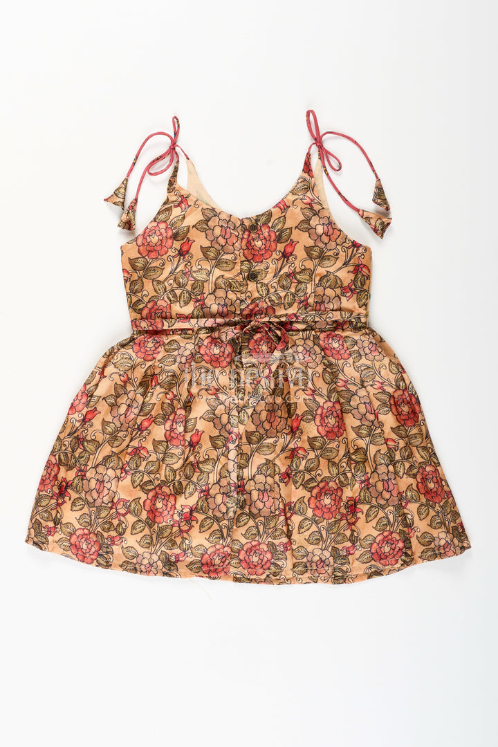 The Nesavu Tie-up Frock Silk Blend Floral Tie-Up Frock for Baby Girls with Traditional Gold Border Nesavu Nesavu baby girl floral tie-up frock in silk blend – ethnic festive frock with gold border