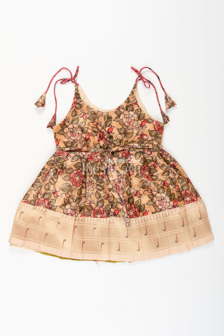 The Nesavu Tie-up Frock Silk Blend Floral Tie-Up Frock for Baby Girls with Traditional Gold Border Nesavu Nesavu baby girl floral tie-up frock in silk blend – ethnic festive frock with gold border