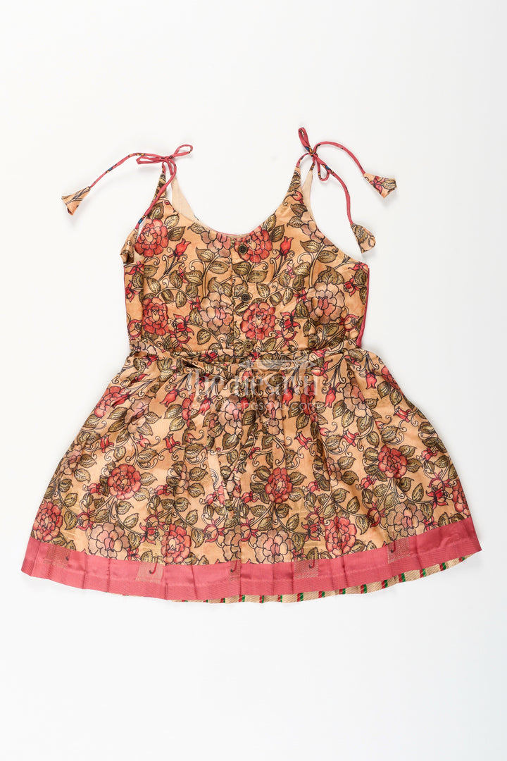 The Nesavu Tie-up Frock Silk Blend Floral Tie-Up Frock for Baby Girls with Traditional Gold Border Nesavu Nesavu baby girl floral tie-up frock in silk blend – ethnic festive frock with gold border