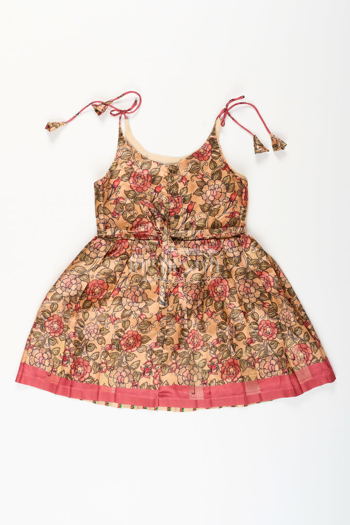 The Nesavu Tie-up Frock Silk Blend Floral Tie-Up Frock for Baby Girls with Traditional Gold Border Nesavu Nesavu baby girl floral tie-up frock in silk blend – ethnic festive frock with gold border