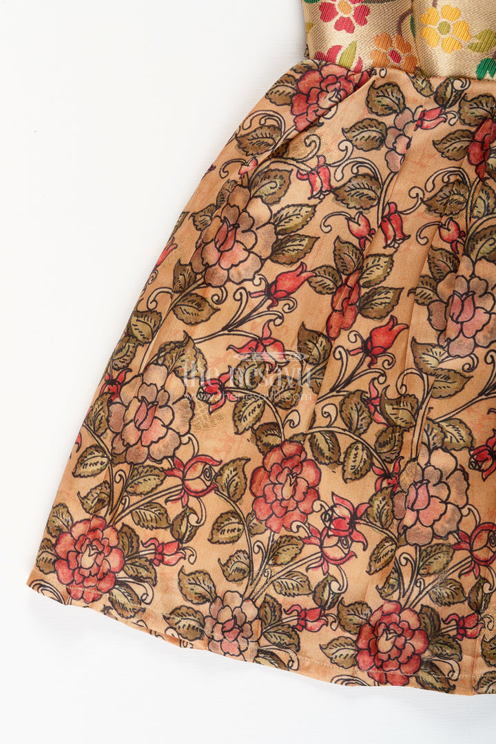 The Nesavu Tie-up Frock Silk Blend Floral Tie-Up Frock for Baby Girls with Traditional Gold Border Nesavu Nesavu baby girl floral tie-up frock in silk blend – ethnic festive frock with gold border