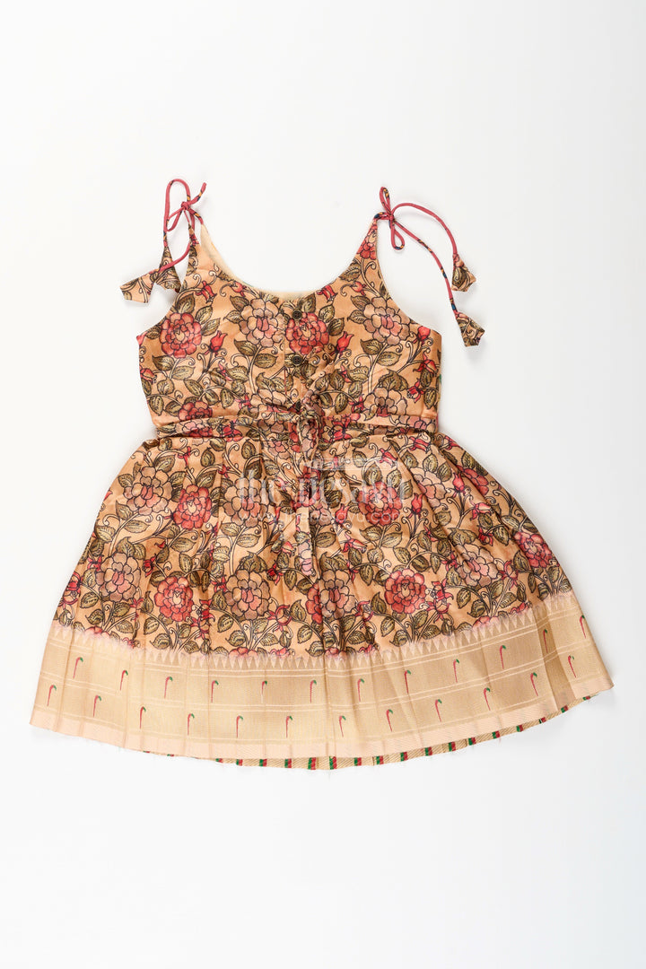 The Nesavu Tie-up Frock Silk Blend Floral Tie-Up Frock for Baby Girls with Traditional Gold Border Nesavu Nesavu baby girl floral tie-up frock in silk blend – ethnic festive frock with gold border