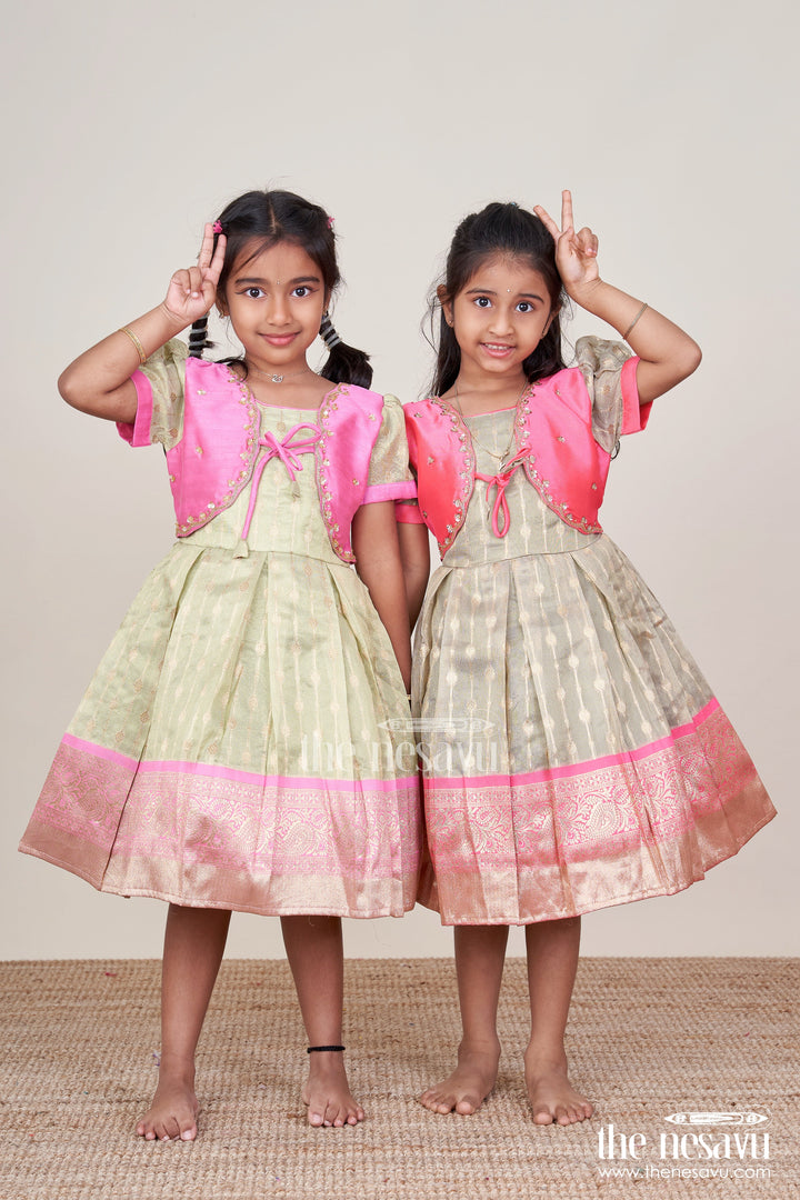 The Nesavu Silk Party Frock Silk Blend Frock for Girls with Zari Details for Cultural Functions and Photoshoots Nesavu Nesavu silk party frock baby girls zari tissue skirt  perfect cultural events celebrations