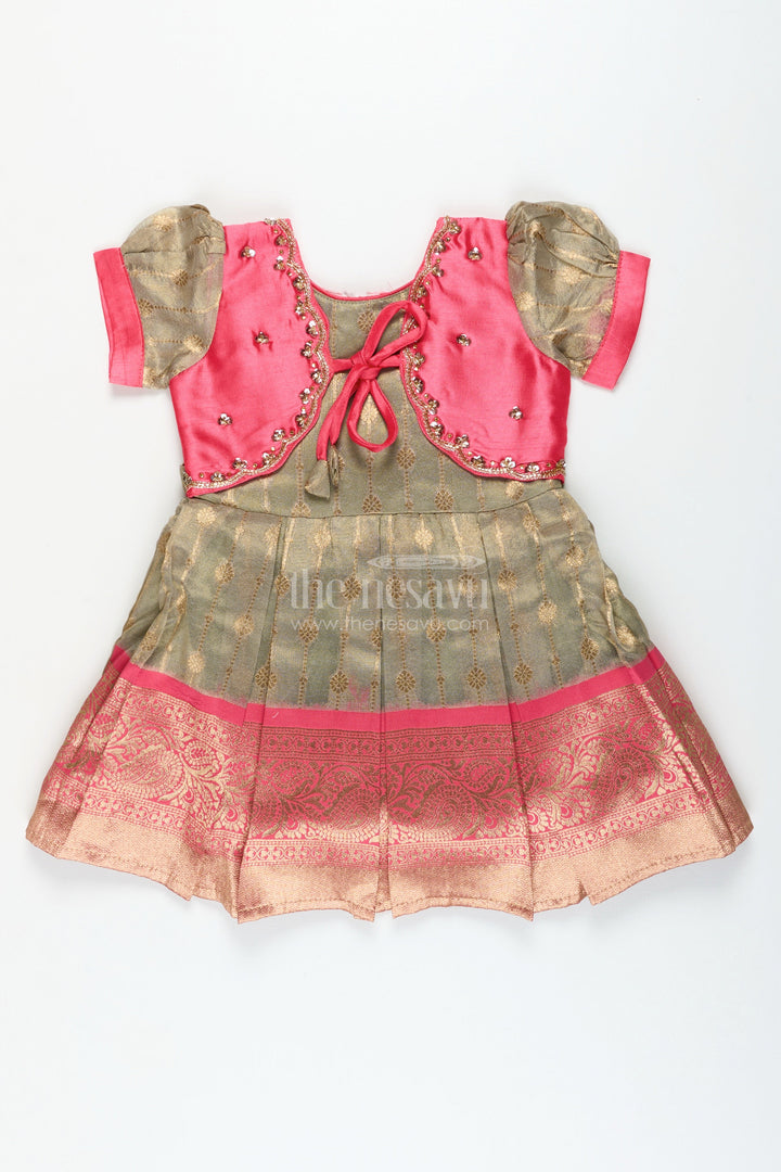 The Nesavu Silk Party Frock Silk Blend Frock for Girls with Zari Details for Cultural Functions and Photoshoots Nesavu Nesavu silk party frock baby girls zari tissue skirt  perfect cultural events celebrations