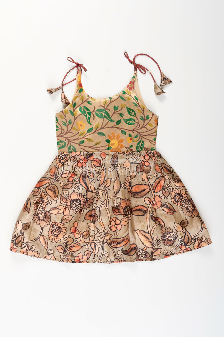 The Nesavu Tie-up Frock Silk Blend Kalamkari Tie-Up Frock for Baby Girls with Peacock Border Nesavu 16 (1Y) / Yellow / Style 6 T412F-16 Nesavu Kalamkari silk blend tie-up frock for baby girls – peacock motif festive dress