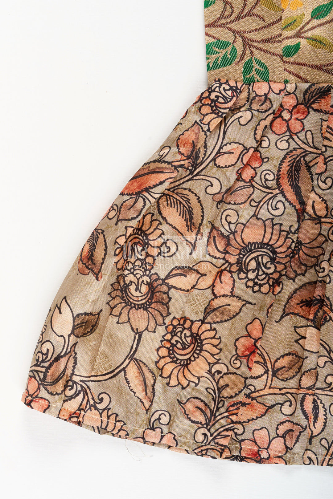 The Nesavu Tie-up Frock Silk Blend Kalamkari Tie-Up Frock for Baby Girls with Peacock Border Nesavu Nesavu Kalamkari silk blend tie-up frock for baby girls – peacock motif festive dress