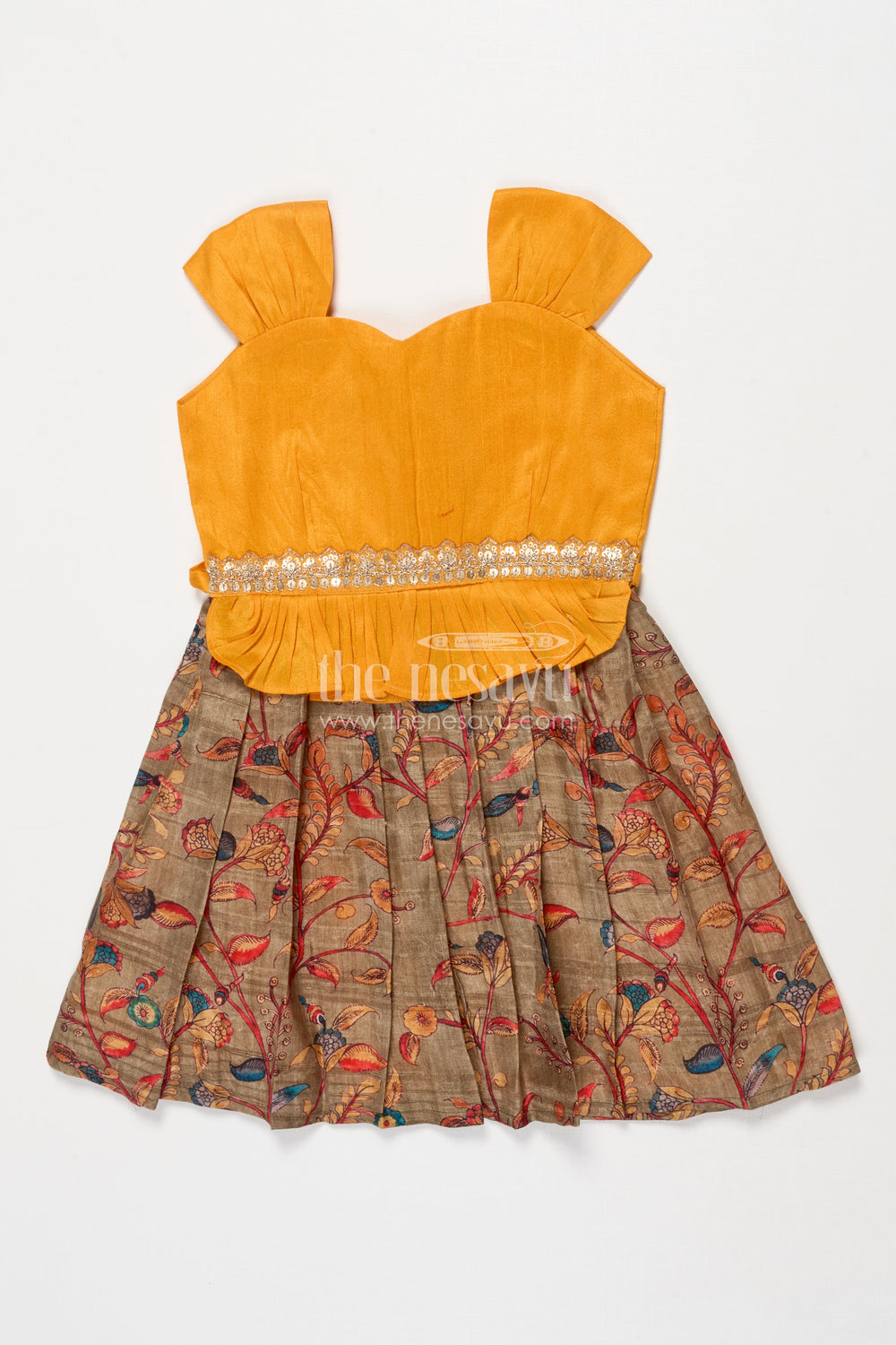 The Nesavu Silk Frock Silk Frock for Baby Girl for Wedding Receptions and Festive Occasions Nesavu 18 (2Y) / Yellow SF1095A-18 Nesavu silk frock for baby girls with chanderi cotton print for festive and wedding occasions