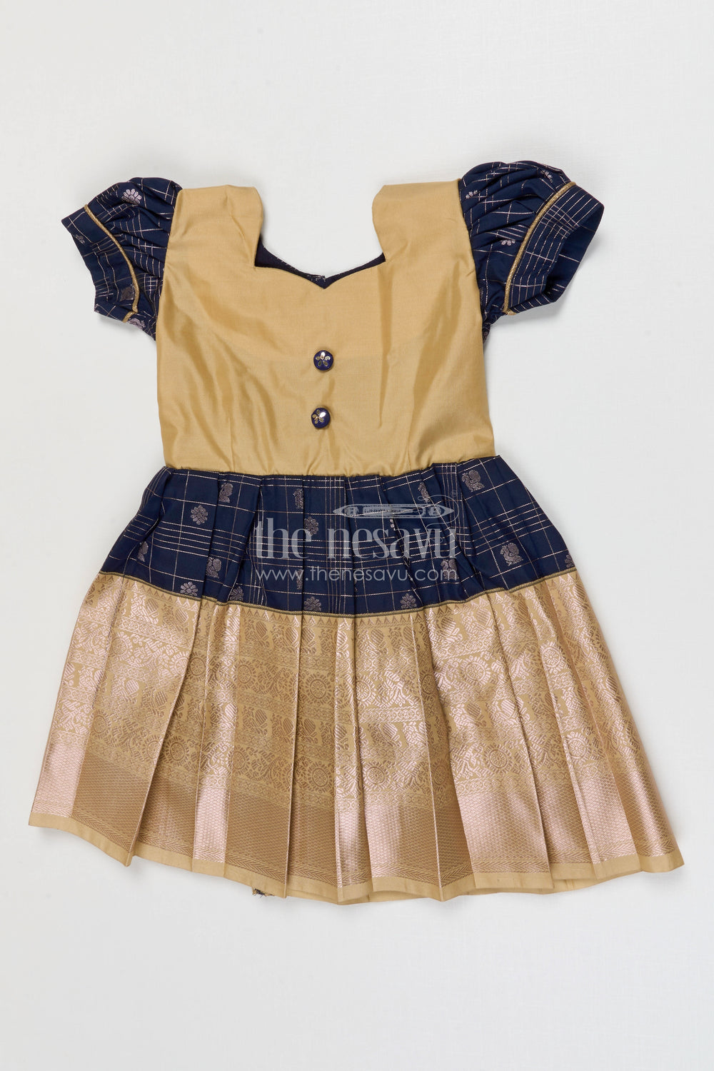 The Nesavu Silk Frock Silk Frock for Baby Girl Naming Ceremony and Festive Wear Nesavu 18 (2Y) / Blue / Kanchi Silk SF837AD-18 Nesavu Semi Kanchivaram Silk Frock For Baby Girl Naming Ceremony And Festive Occasions