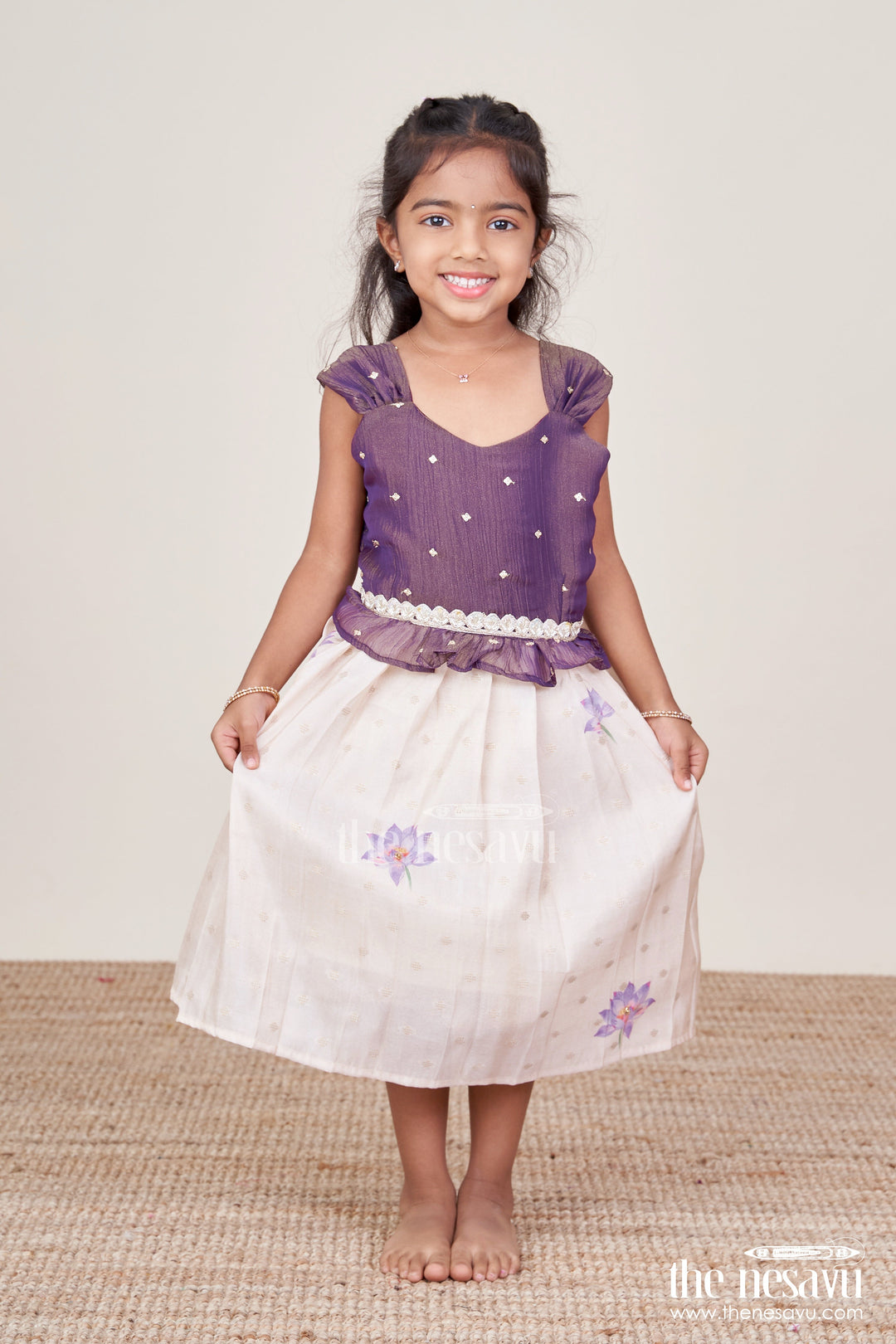 The Nesavu Silk Frock Silk Frock for Baby Girls for Birthdays and Festive Events Nesavu Nesavu silk frock baby girls floral skirt embroidered yoke festive occasions