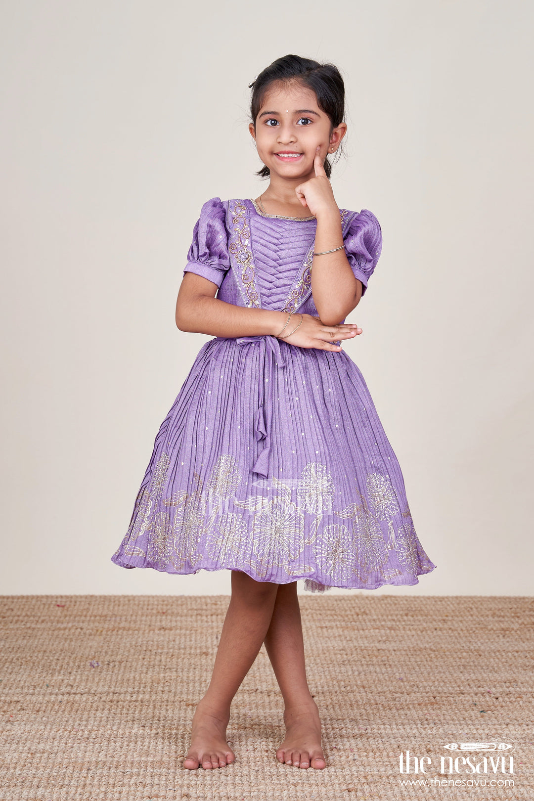 The Nesavu Silk Frock Silk Frock for Baby Girls for Birthdays and Special Occasions Nesavu 18 (2Y) / Purple SF1036A-18 Nesavu chinnon silk frock baby girls beads sequin embroidery birthdays special occasions