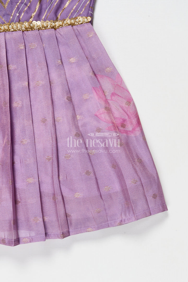 The Nesavu Silk Frock Silk Frock for Baby Girls for Cultural Events and Festive Dressing Nesavu Nesavu silk frock for baby girls with puff sleeves and lotus print – ideal for festive school events