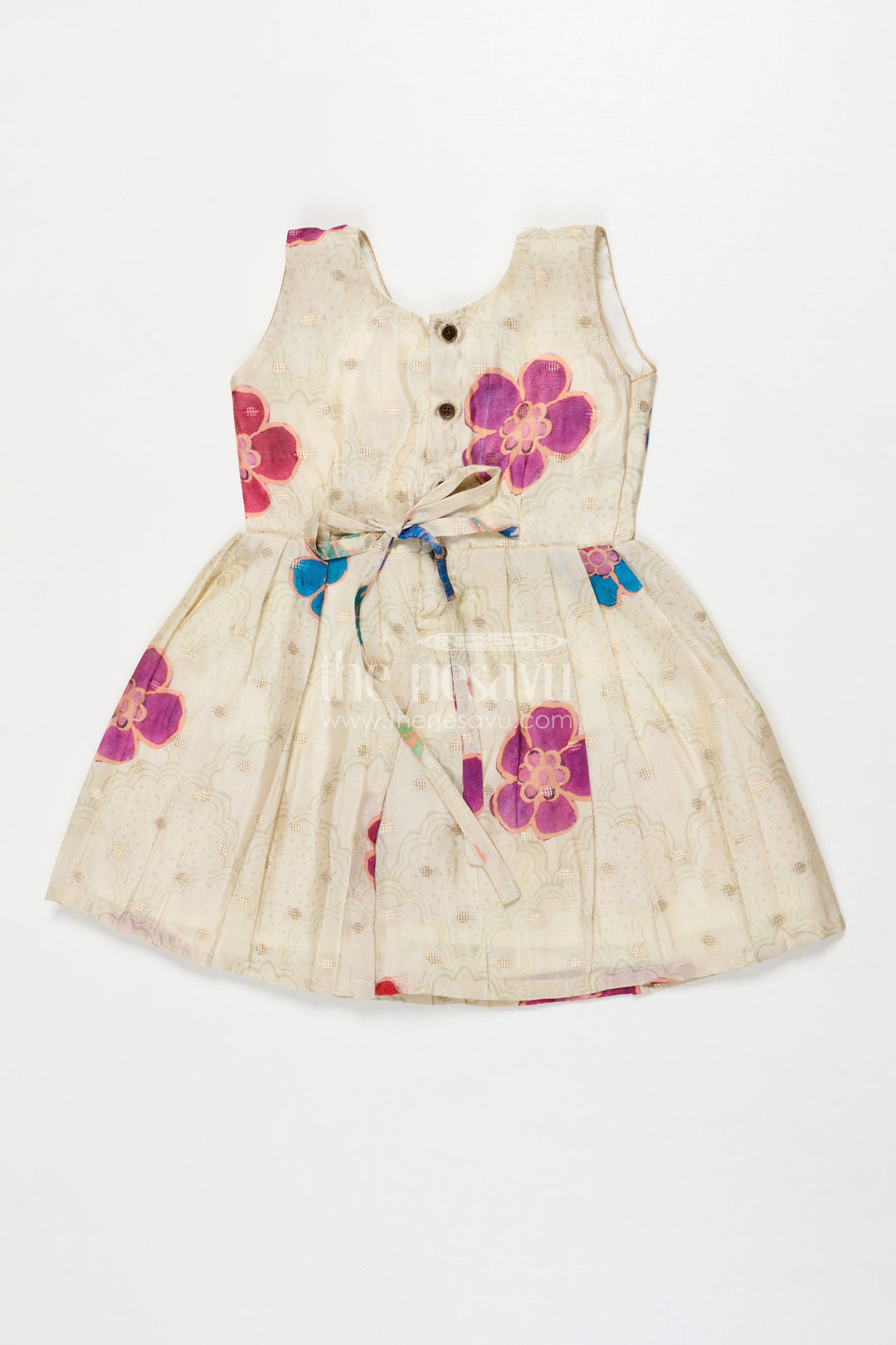 The Nesavu Silk Frock Silk Frock for Baby Girls for Festive Photos and Family Events Nesavu Nesavu baby girl silk frock with floral prints in Banaras art silk – great for festive portraits and family gatherings