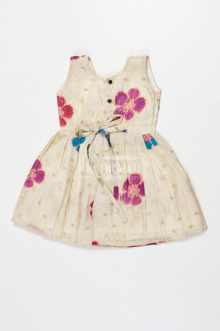 The Nesavu Silk Frock Silk Frock for Baby Girls for Festive Photos and Family Events Nesavu Nesavu baby girl silk frock with floral prints in Banaras art silk – great for festive portraits and family gatherings