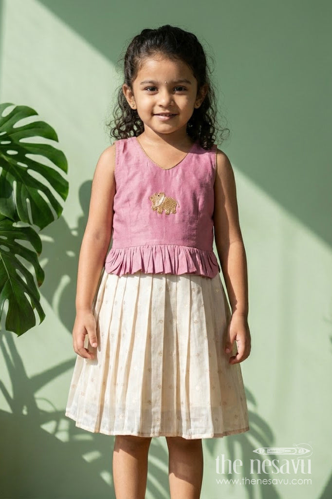 The Nesavu Silk Frock Silk Frock for Baby Girls for Naming Ceremony and Milestone Portraits Nesavu 18 (2Y) / Pink SF1078A-18 Nesavu silk frock baby girls patch embellished yoke banaras tissue skirt