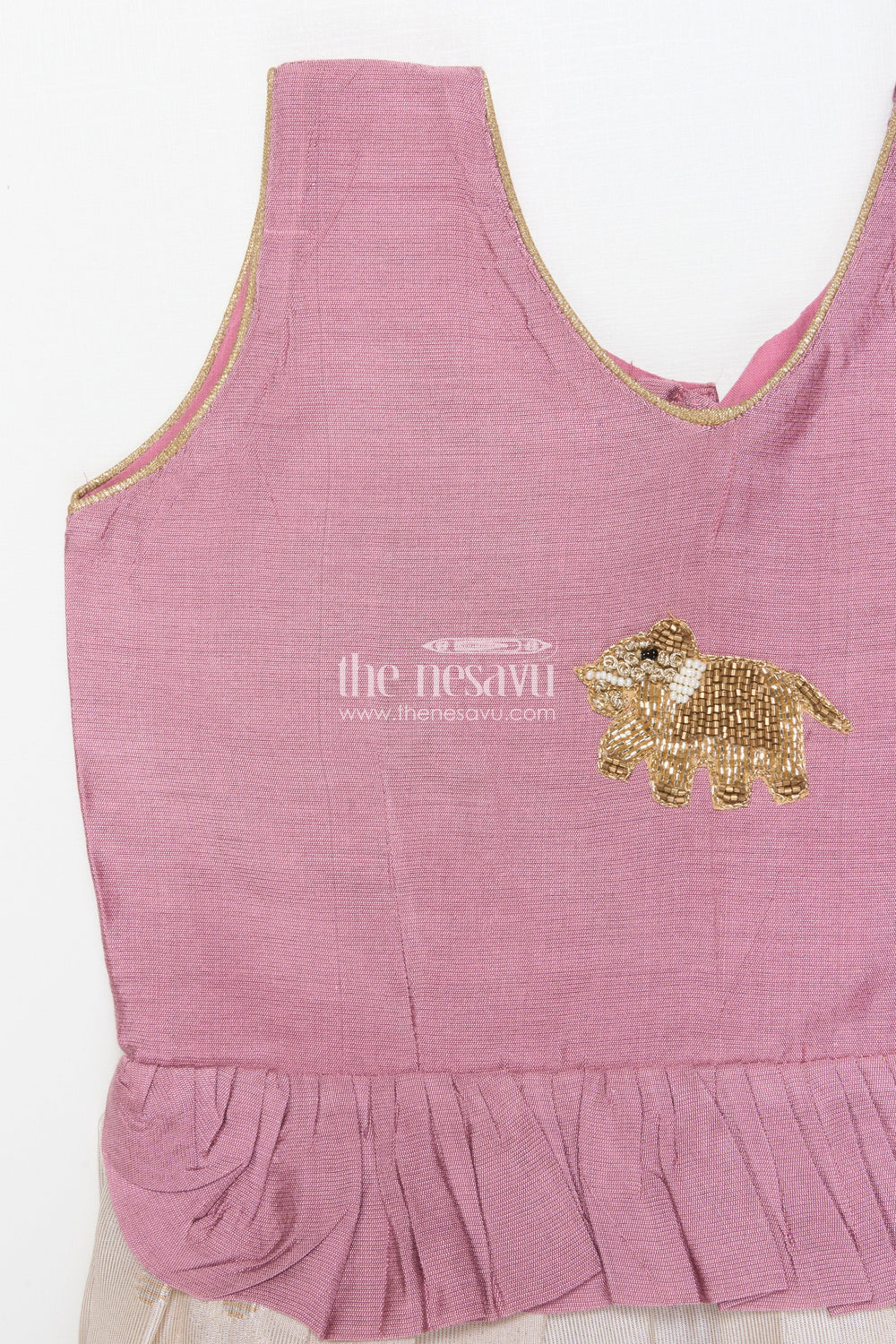 The Nesavu Silk Frock Silk Frock for Baby Girls for Naming Ceremony and Milestone Portraits Nesavu Nesavu silk frock baby girls patch embellished yoke banaras tissue skirt