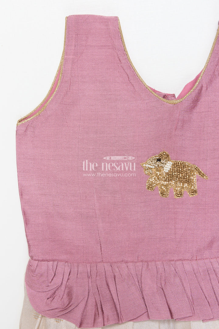 The Nesavu Silk Frock Silk Frock for Baby Girls for Naming Ceremony and Milestone Portraits Nesavu Nesavu silk frock baby girls patch embellished yoke banaras tissue skirt