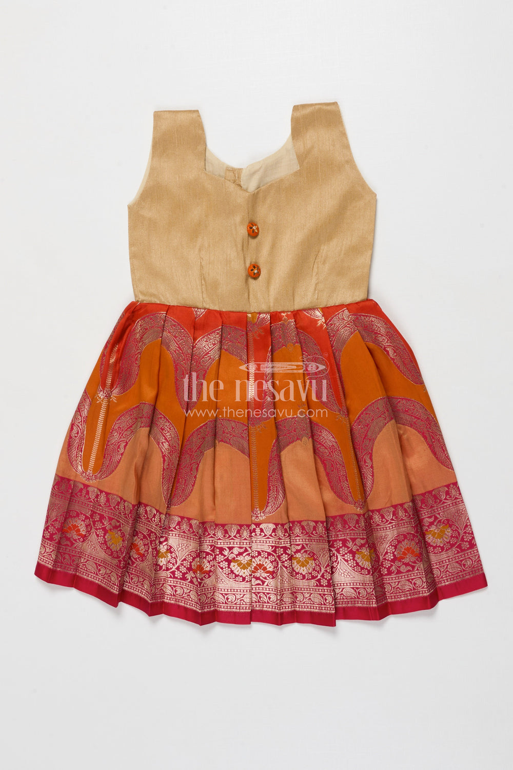 The Nesavu Silk Frock Silk Frock for Baby Girls for Traditional Occasions and Naming Ceremonies Nesavu 18 (2Y) / Orange SF1103A-18 Nesavu baby girl silk frock with raw silk yoke and zari border – ideal for naming ceremonies and temple events