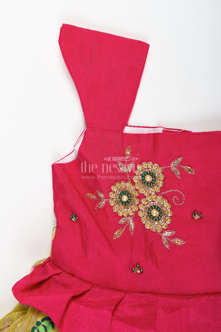 The Nesavu Silk Frock Silk Frock for Baby Girls with Embroidered Yoke Ethnic Dress for Weddings Nesavu Nesavu Silk Frock For Baby Girls With Embroidered Yoke Ethnic Dress For Weddings And Festive Occasions