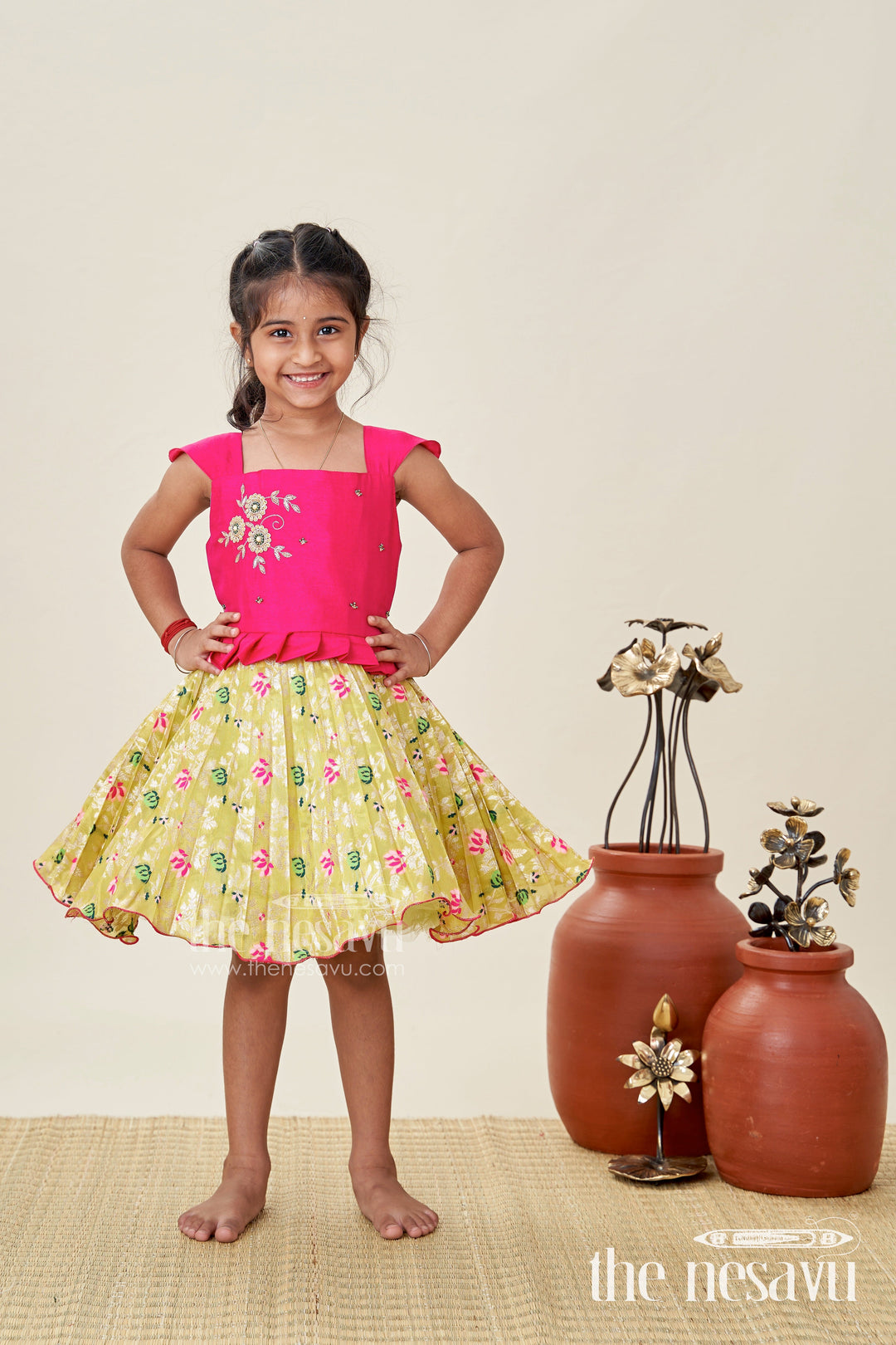 The Nesavu Silk Frock Silk Frock for Baby Girls with Embroidered Yoke Ethnic Dress for Weddings Nesavu Nesavu Silk Frock For Baby Girls With Embroidered Yoke Ethnic Dress For Weddings And Festive Occasions