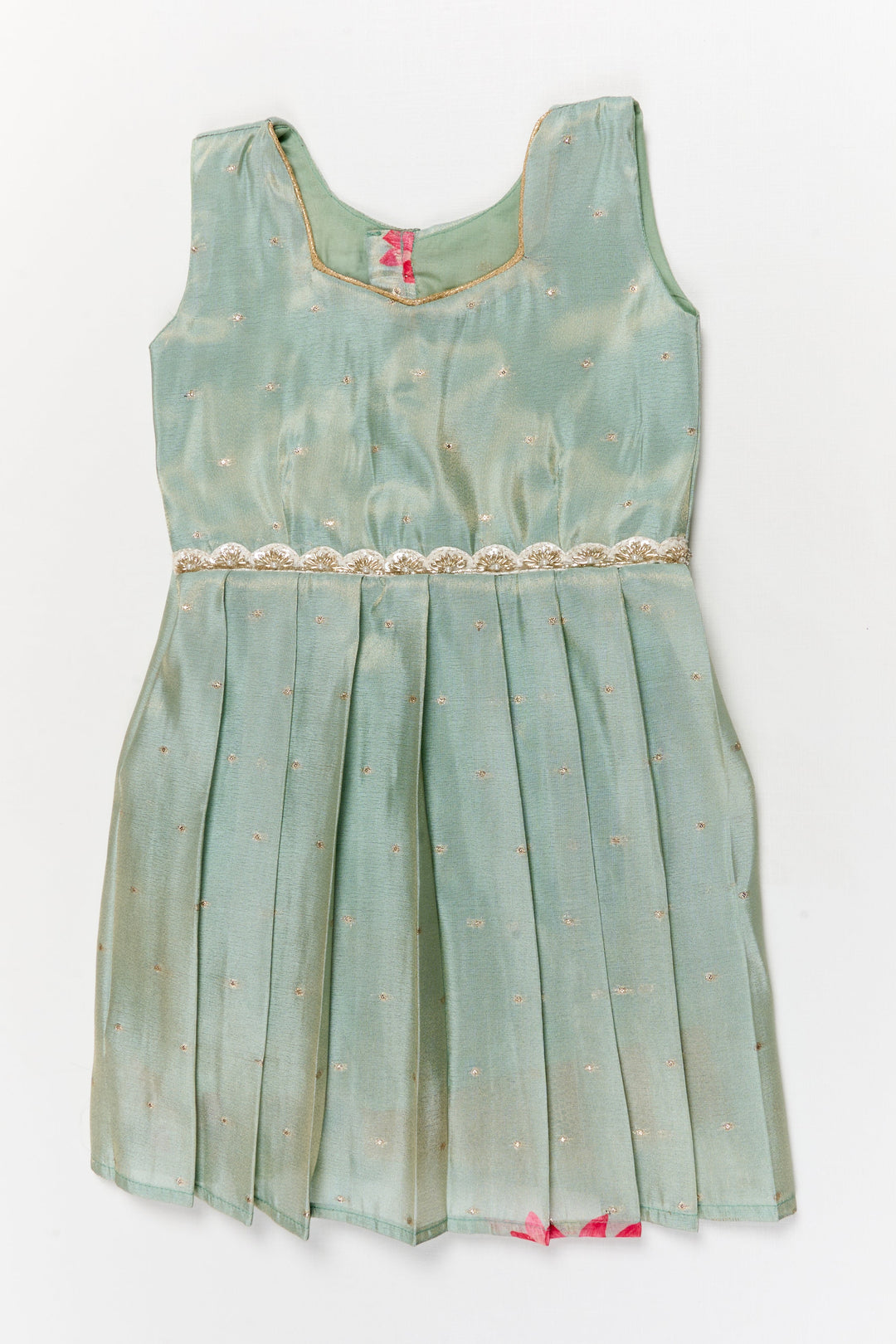 The Nesavu Silk Embroidered Frock Silk Frock for Baby Girls with Floral Detail for Festive and Casual Events Nesavu 18 (2Y) / Blue / Silk Blend SF1110A-18 Nesavu silk frock for baby girls with lotus digital print and embroidered waist – perfect for festive wear