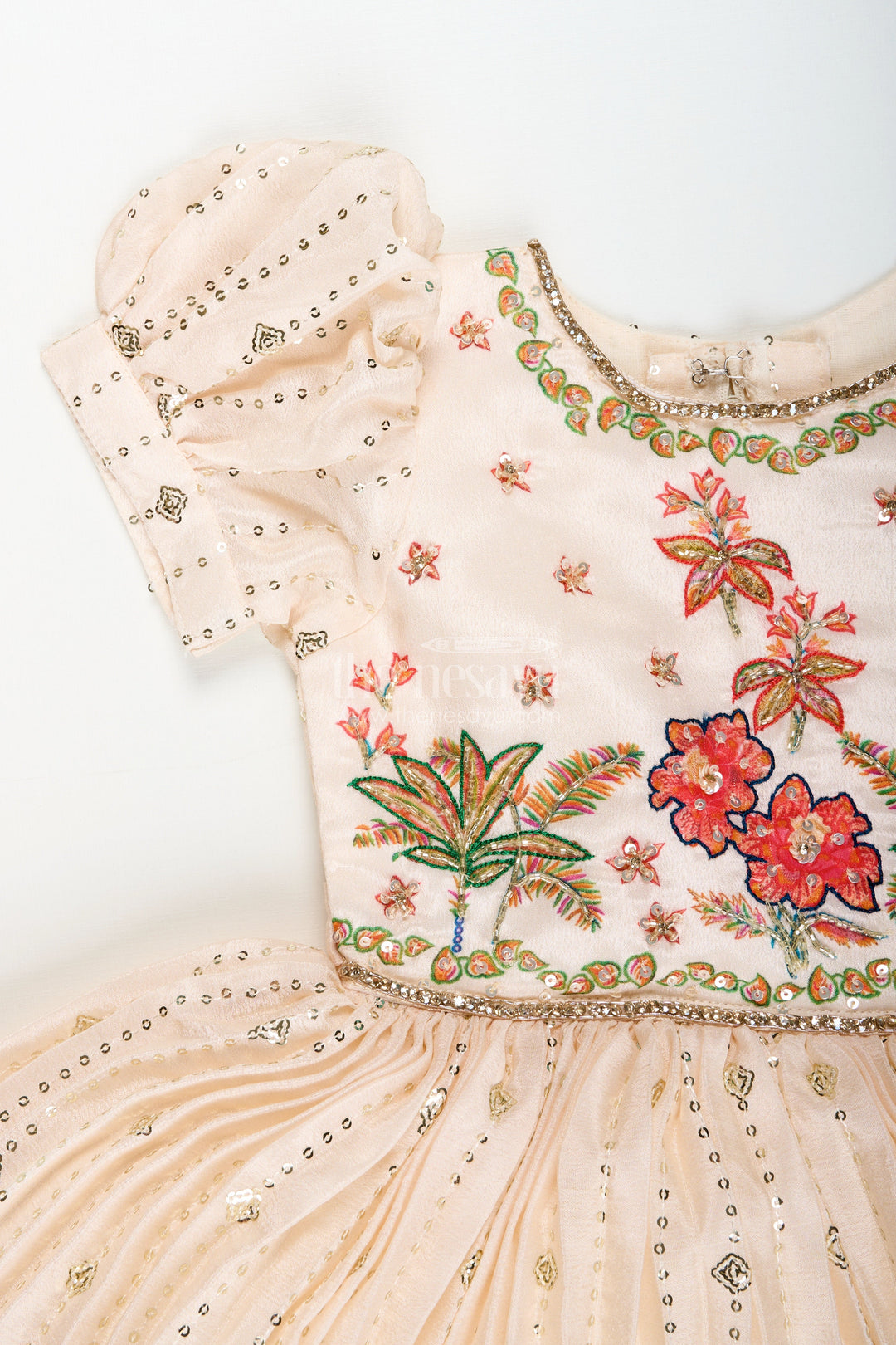 The Nesavu Silk Party Frock Silk Frock for Baby Girls with Floral Digital Print and Sequence Embroidery Nesavu Nesavu baby girl silk frock floral digital print embroidery  ideal naming ceremonies