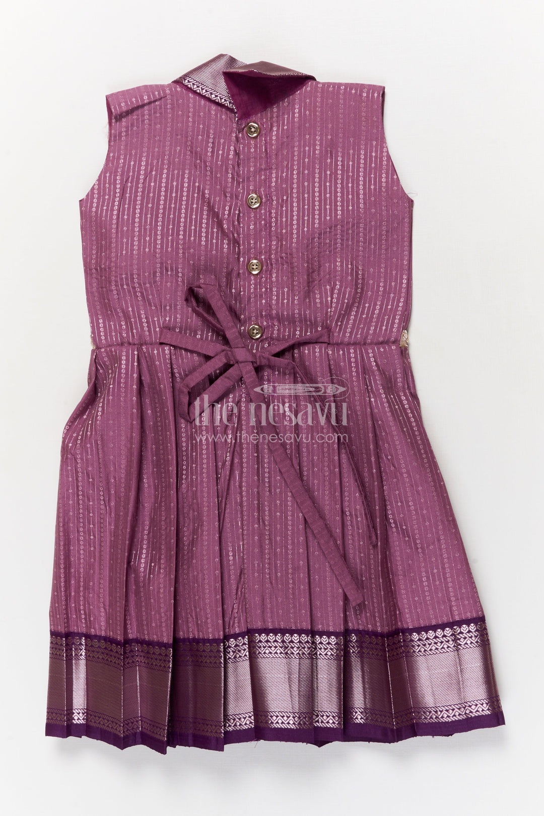 The Nesavu Girls Kanchi Silk Frock Silk Frock for Girls for Ethnic School Days and Family Gatherings Nesavu Nesavu silk frock for girls with woven zari borders and festive collar – ideal for functions and school ethnic wear