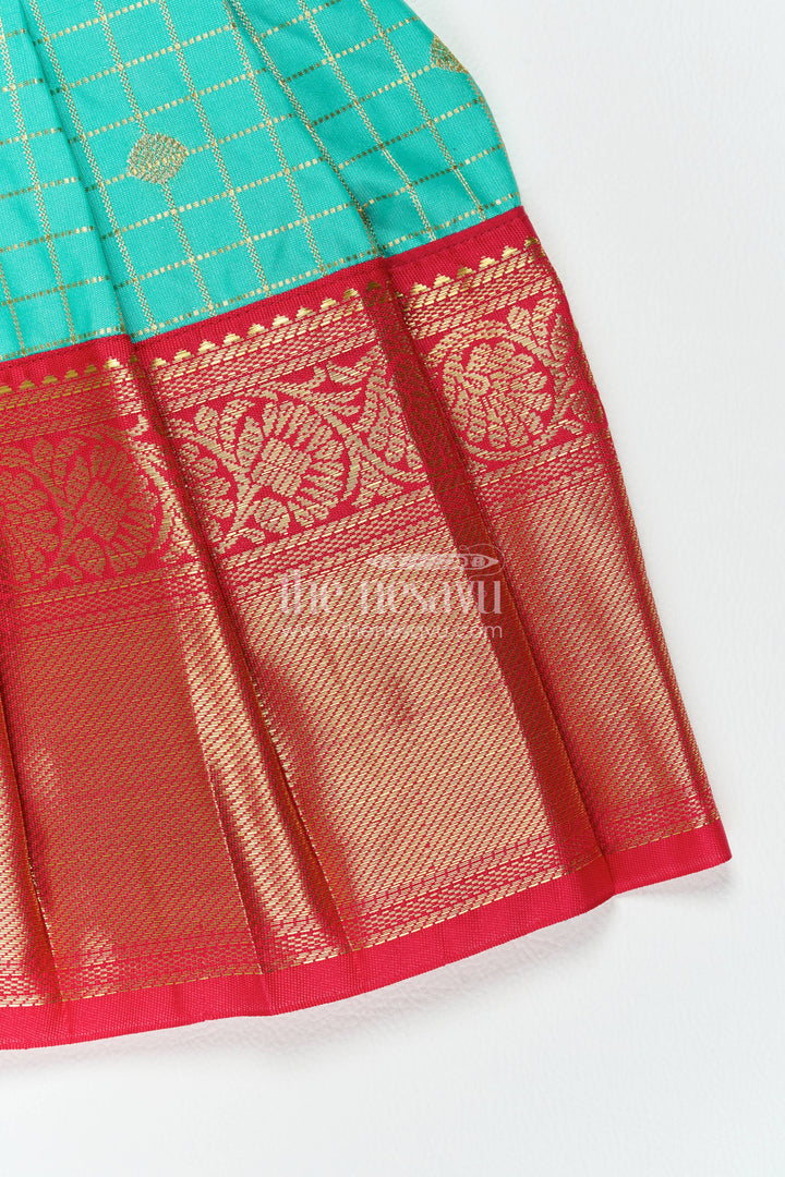 The Nesavu Girls Kanchi Silk Frock Silk Frock for Girls in Blue with an Occasion Ready Finish Nesavu Nesavu Silk Frock For Girls In Blue For Parties And Memorable Photos