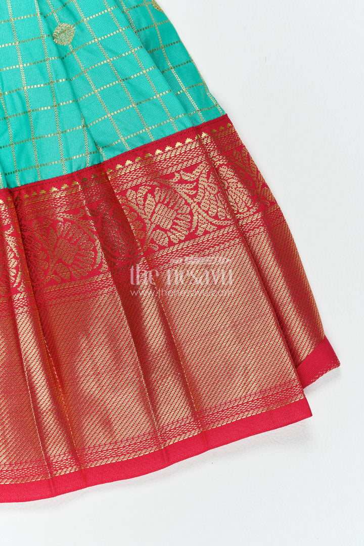 The Nesavu Girls Kanchi Silk Frock Silk Frock for Girls in Blue with an Occasion Ready Finish Nesavu Nesavu Silk Frock For Girls In Blue For Parties And Memorable Photos
