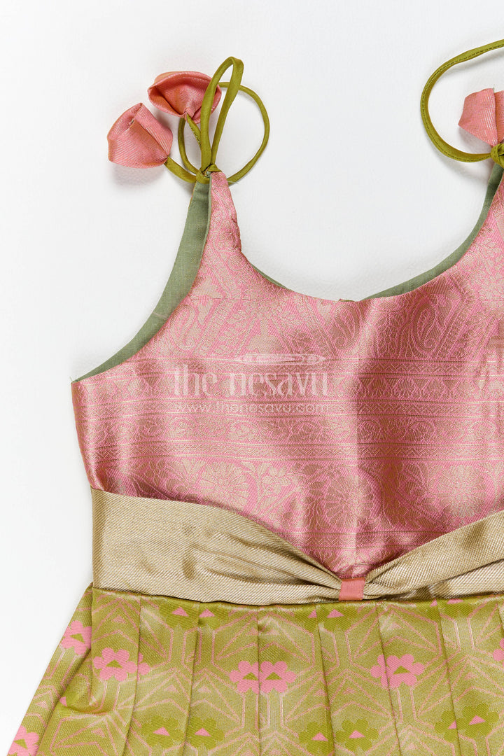 The Nesavu Girls Kanchi Silk Frock Silk Frock for Girls in Gold with an Occasion Ready Finish Nesavu Nesavu Silk Frock For Girls With Woven Texture For Festive Occasion