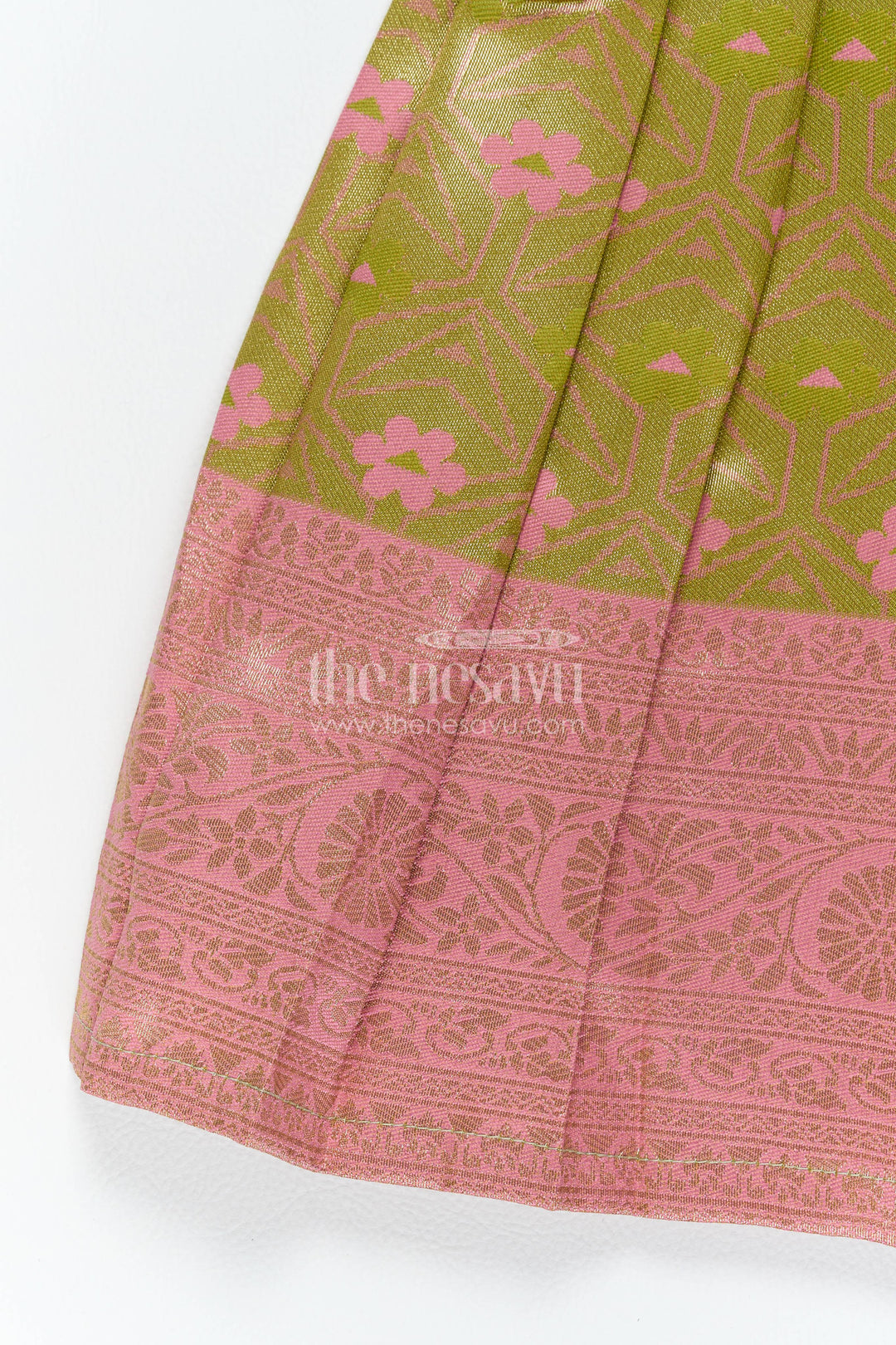 The Nesavu Girls Kanchi Silk Frock Silk Frock for Girls in Gold with an Occasion Ready Finish Nesavu Nesavu Silk Frock For Girls With Woven Texture For Festive Occasion