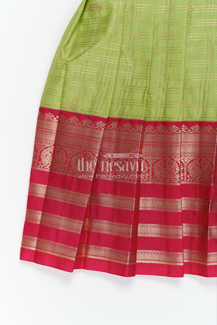 The Nesavu Girls Kanchi Silk Frock Silk Frock for Girls in Green with an Occasion Ready Finish Nesavu Nesavu Silk Frock For Girls In Green For Parties And Memorable Photos