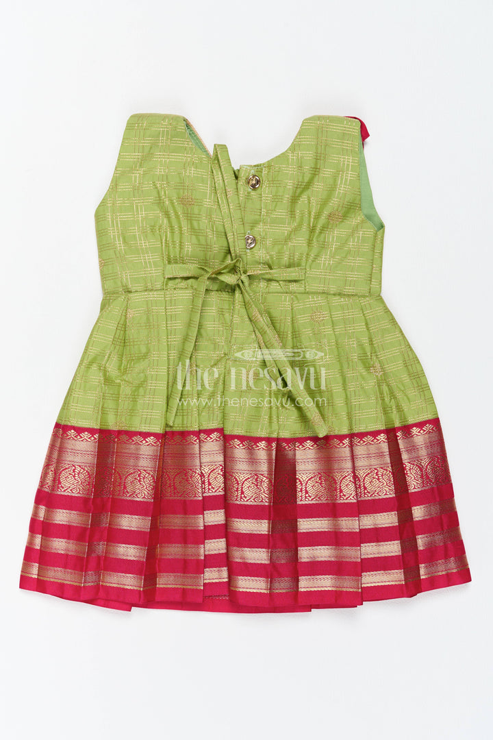 The Nesavu Girls Kanchi Silk Frock Silk Frock for Girls in Green with an Occasion Ready Finish Nesavu Nesavu Silk Frock For Girls In Green For Parties And Memorable Photos