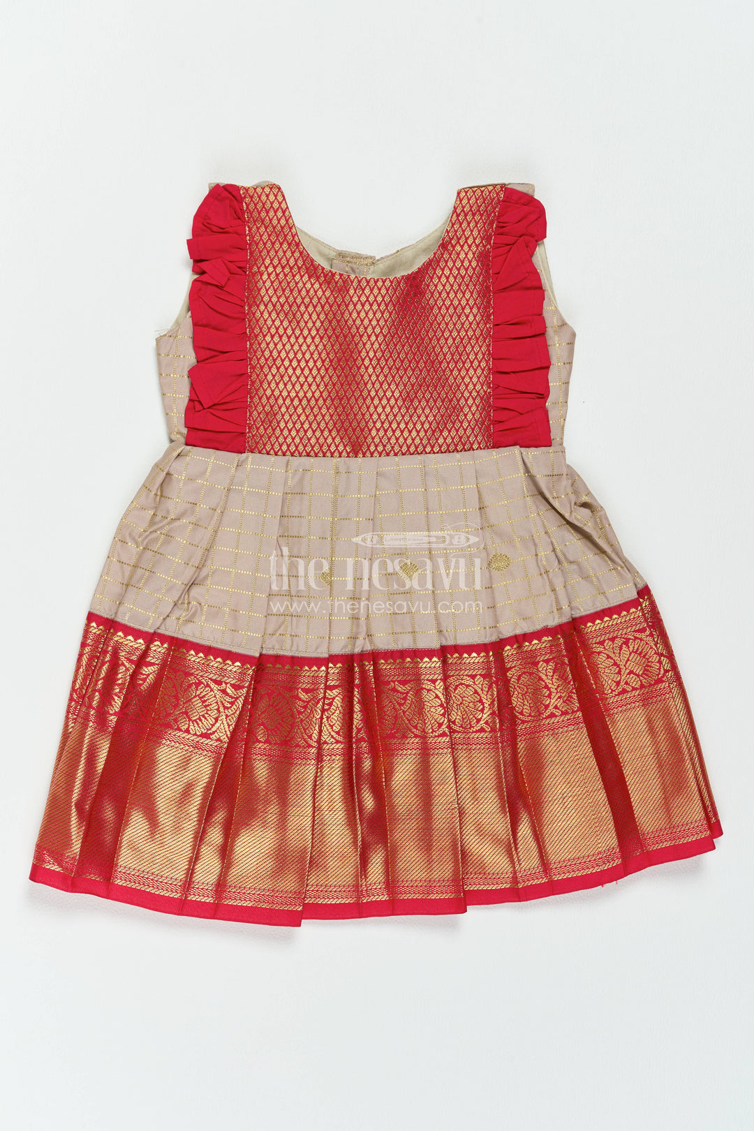 The Nesavu Girls Kanchi Silk Frock Silk Frock for Girls in Grey for Traditional Events Nesavu 12 (3M) / Grey / Style 1 KSF099AA-12 Nesavu Silk Frock For Girls In Grey For Parties And Memorable Photos KSF099AA-12